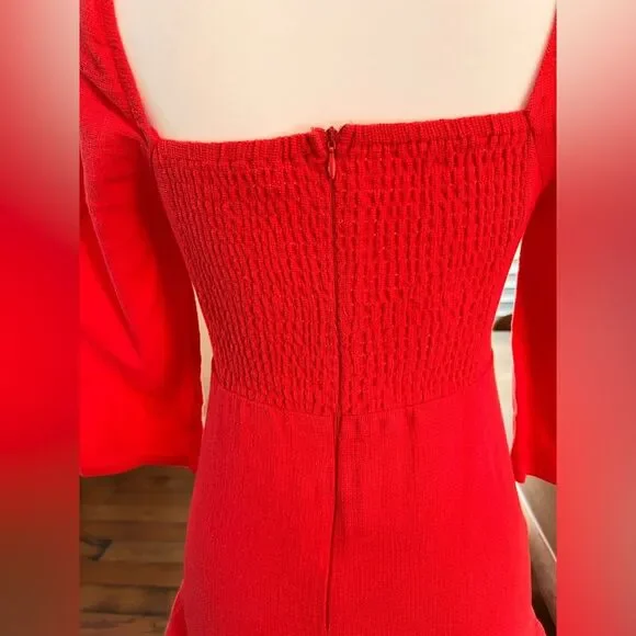 Coquette Sweetheart Bow Mini Dress Berry Red Ruffle Smocked Date Night Size 10 - Picture 7 of 11